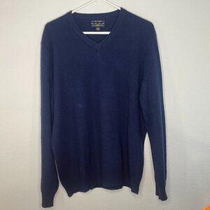Mens Club Room Navy Blue 2-ply Cashmere Sweater V-Neck Long-Sleeves Size Large